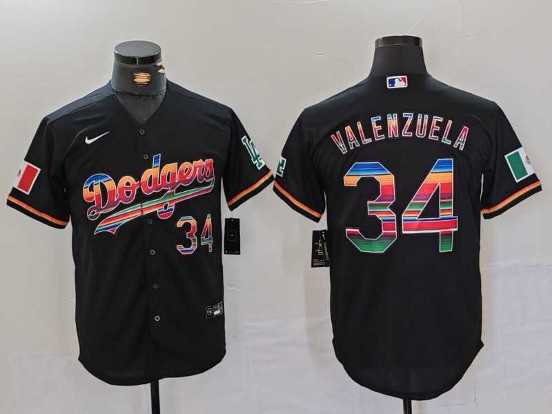 Men%27s Los Angeles Dodgers #34 Fernando Valenzuela Black Rainbow Mexico Cool Base Stitched Jersey Dzhi->los angeles dodgers->MLB Jersey